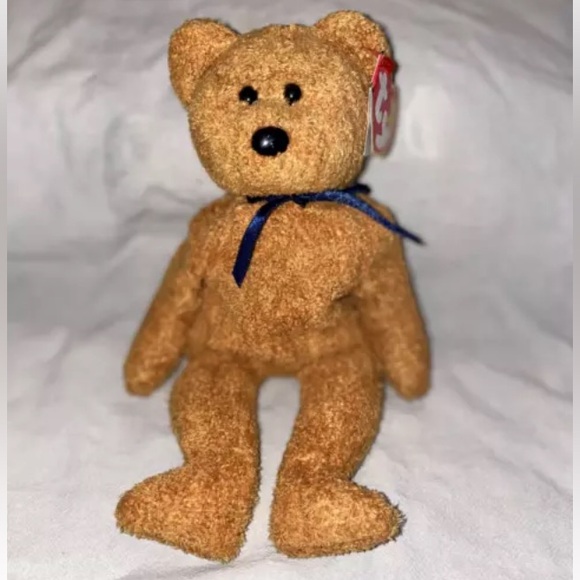 *FUZZ Tan Terry Bear, TY Beanie Babies, Rare, Tag Errors, 1998, Vintage - Picture 1 of 11